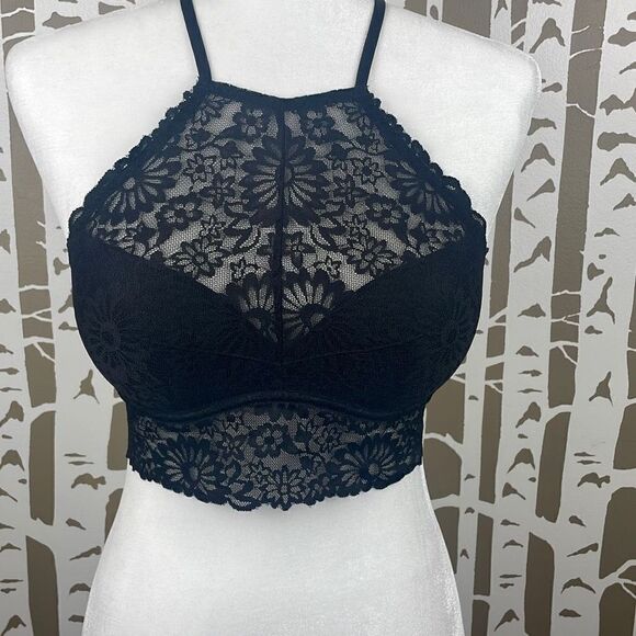 Victoria’s Secret PINK Wildflower Lace High Neck Bralette S - Black - Picture 4 of 15